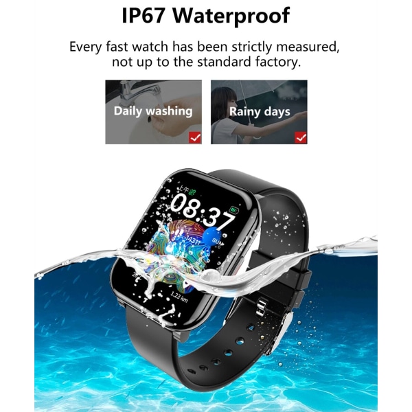 Smart Watch KU2 Puls / Blodtryck / Blodsyre , IP67 Vattentät