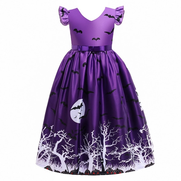 Halloween Klänning Häxa Pumpkin Ghost Cosplay Kostymset med väska för flickor barn WS011 Size 120
