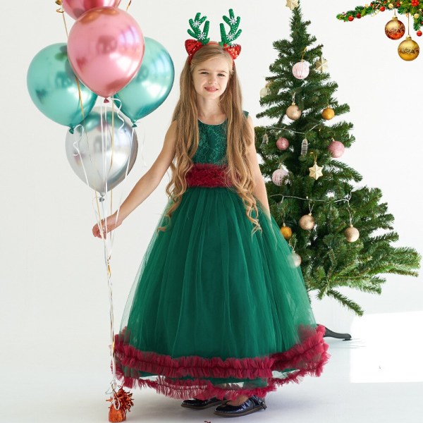 Julkostymer Julfestklänning för flickor och kvinnor Dark Green Size 150