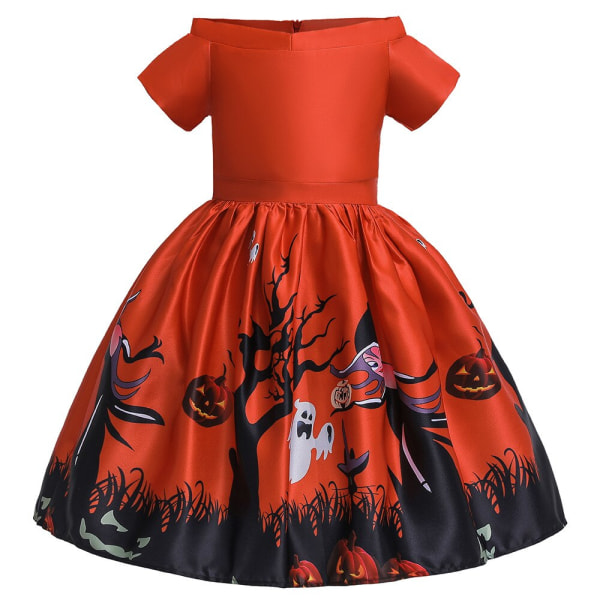 Halloween Klänning Häxa Pumpkin Ghost Cosplay Kostymset med väska för flickor barn WS006 Size 130