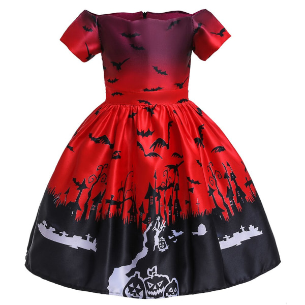 Halloween Klänning Häxa Pumpkin Ghost Cosplay Kostymset med väska för flickor barn WS005 Size 130
