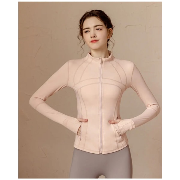 Slim Fitness Yoga Jacka med dragkedja för kvinnor Långärmad sportjacka med fickor L