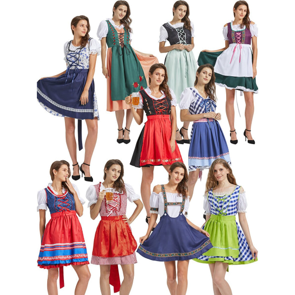 Kvinnors Oktoberfest Kostymer Traditionell tysk Dirndl Klänning Kostym Med Förkläde Outfits Uniform Style F M