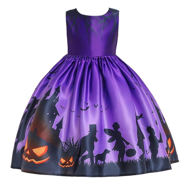 Halloween Klänning Häxa Pumpkin Ghost Cosplay Kostymset med väska för flickor barn WS001 Size 100