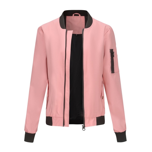 Dambomberjacka Casual Coat Zip Up Ytterkläder Vindjacka med fickor Pink M