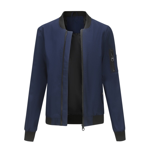 Dambomberjacka Casual Coat Zip Up Ytterkläder Vindjacka med fickor Navy Blue M