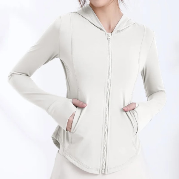 Slim Fitness Yoga Jacka med dragkedja för kvinnor Långärmad sportjacka med fickor White XL