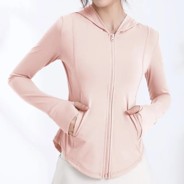 Slim Fitness Yoga Jacka med dragkedja för kvinnor Långärmad sportjacka med fickor Pink XL