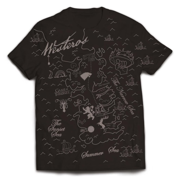 GAME OF THRONES WESTEROS MAP T-Paita Black S