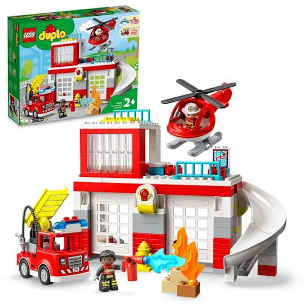 LEGO 10970 DUPLO brandstation og helikopter, lastbillegetøj, motoriske færdigheder, store klodser, gave til børn fra 2 år Flerfärgad