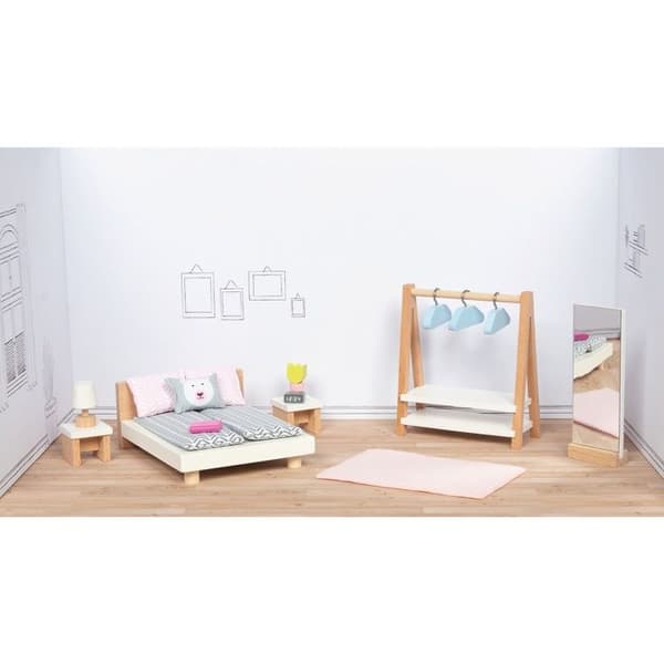 Miniature møbler - GOKI - Møbler til dukkeværelse 18 dele - Træ - Træ/beige nuancer - Til 3-10 år beige