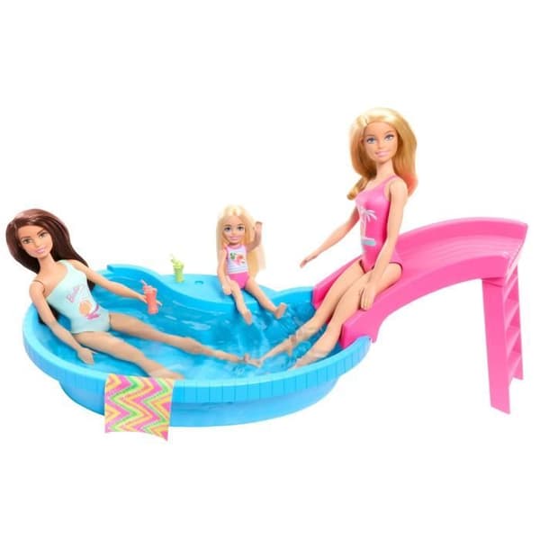 Barbie-Dukke og tilbehør-Blonde dukkeboks med drømmepool HRJ74