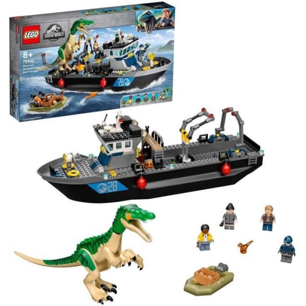 LEGO® 76942 Jurassic World Baryonyx Boat Escape, Dinosaur Boat Toy för barn från 8 år och uppåt, pojkar och flickor