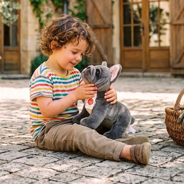 Hermann Teddy | Blød og realistisk fransk bulldog bamse 30 cm Grå 30 x 24 cm - Grå - 30 x 24 cm Grå