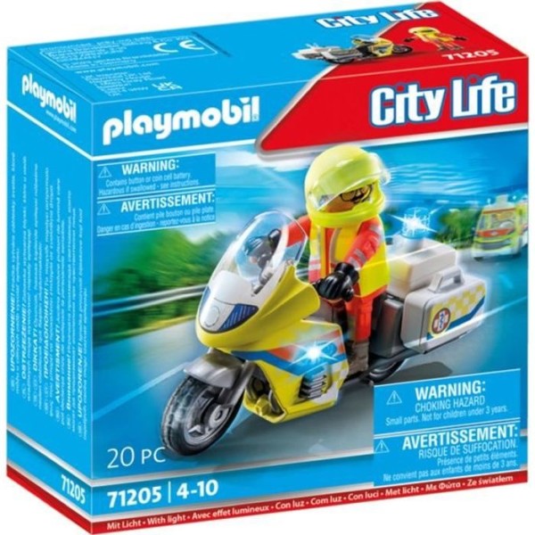 PLAYMOBIL – 71205 – City Action Les Secouristes – Utryckningspersonal med motorcykel och ljuseffekt