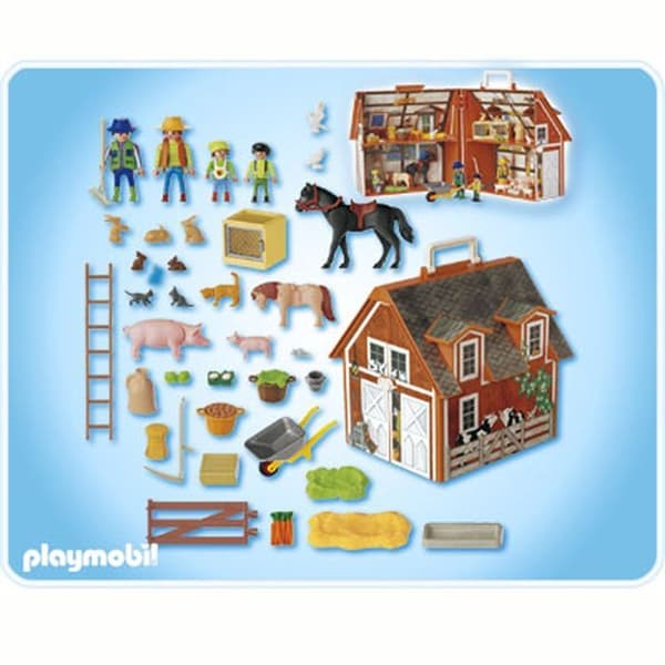 PLAYMOBIL - Transportabel gård - 4142 - 4 figurer - 19 dyr - Tilbehør