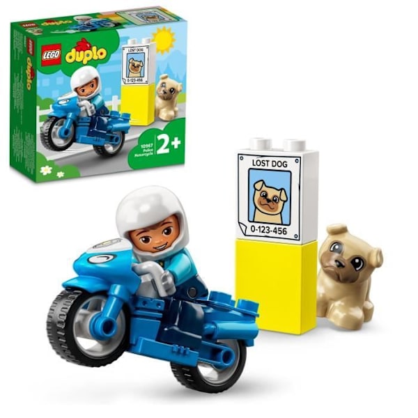 LEGO® 10967 DUPLO poliisimoottoripyörä, lelu 2-vuotiaille ja sitä vanhemmille lapsille, hienomotoristen taitojen kehittäminen Vit