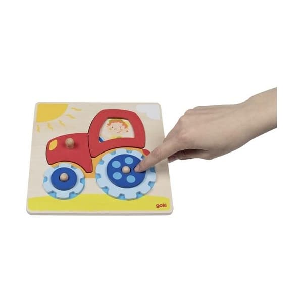Goki Socket Puzzle Traktor 6 dele Træpuzzle