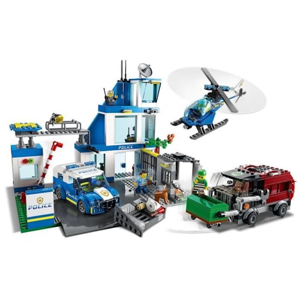 LEGO® City 60316 Politistation, Helikopterlegetøj, Politibil, Minifigurhund, Legetøjsaffaldsbil Flerfärgad