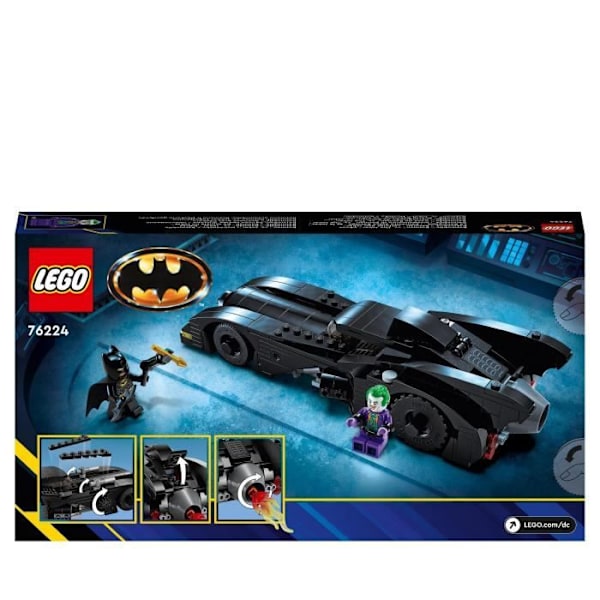 LEGO® DC 76224 Batmobilen: Batman and The Joker Chase, Batmobile billegetøj, med minifigurer Svart
