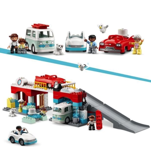LEGO® 10948 DUPLO® leksaksgarage för barn och biltvätt från 2 år och uppåt med push-along-bilar