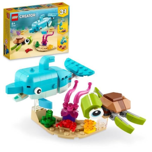 LEGO® 31128 Skapare Delfinen och sköldpaddan, sjödjursleksaksminifigurset för flickor och pojkar från 6 år och uppåt Flerfärgad