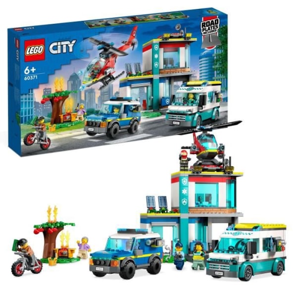 LEGO® City 60371 nödfordonshuvudkontor, leksakshelikopter, motorcykel och polisbil