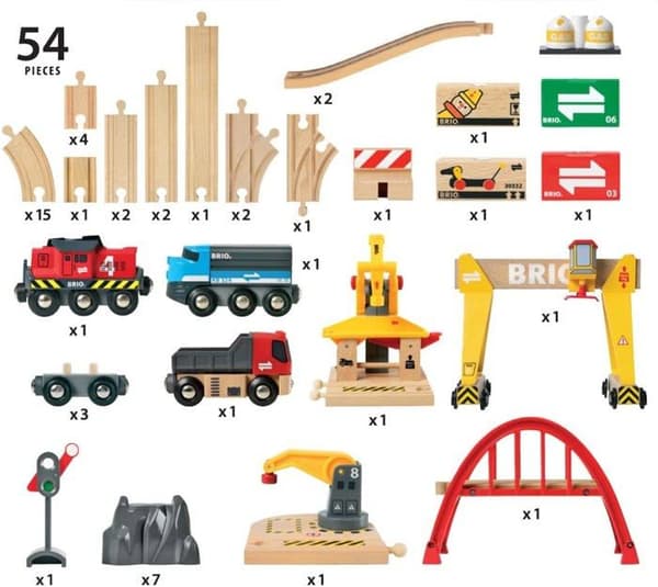 BRIO træbane - Kraner og Læsninger - Fuld sæt 54 dele - Ravensburger - Fra 3 år beige