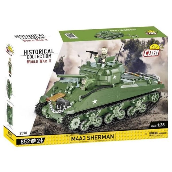Modellsats - COBI - 2570 - M4A3 SHERMAN - Grön färg - För barn från 6 år - Inredning