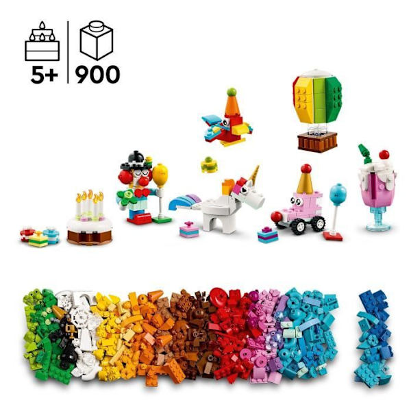 LEGO® Classic 11029 Creative Party Box, jossa on 12 minipalikkalelua: Yksisarvinen, Klovni Flerfärgad