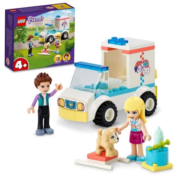 LEGO® 41694 Friends Vet Clinic Ambulanssi 4-vuotiaille ja sitä vanhemmille lapsille, mininukkelelu ja koirahahmo