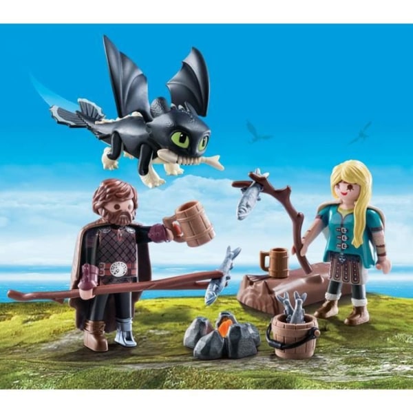 PLAYMOBIL - Dragons 3 - Hicka och Astrid med babydrake - Lägereld och tillbehör ingår