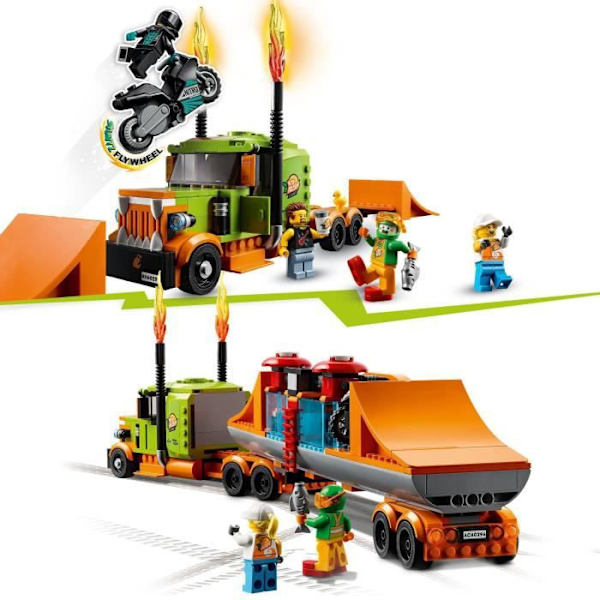 LEGO® 60294 City Stuntz Stuntshowlastbilen, tillbakadragande motorcykel, handfat, byggleksak för barn Flerfärgad