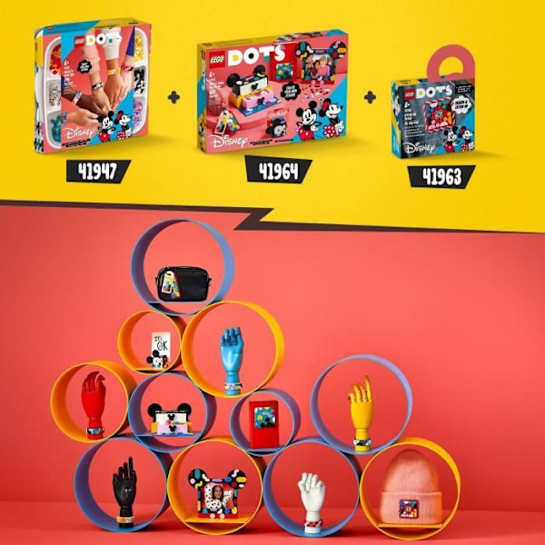 LEGO 41964 DOTS Creative Box Tillbaka till skolan Musse Pigg och Minnie Mouse, 6-i-1, förvaringslåda, fotoram, barn 6 år Röd