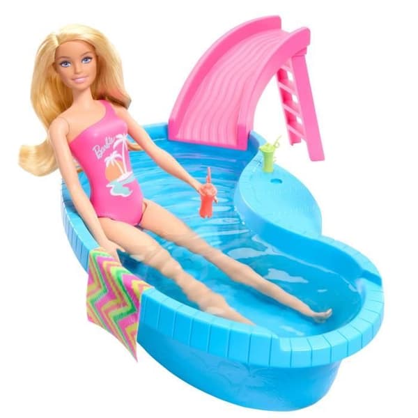 Barbie-docka och tillbehör-Blond dockask med drömpool HRJ74
