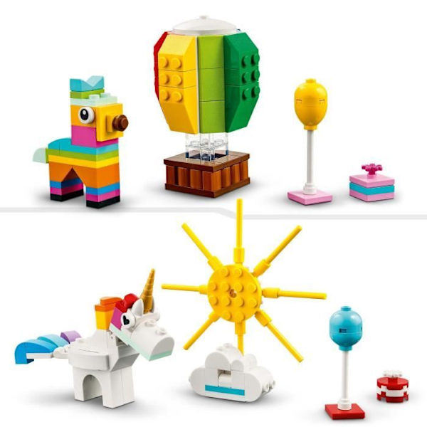 LEGO® Classic 11029 Creative Party Box, jossa on 12 minipalikkalelua: Yksisarvinen, Klovni Flerfärgad