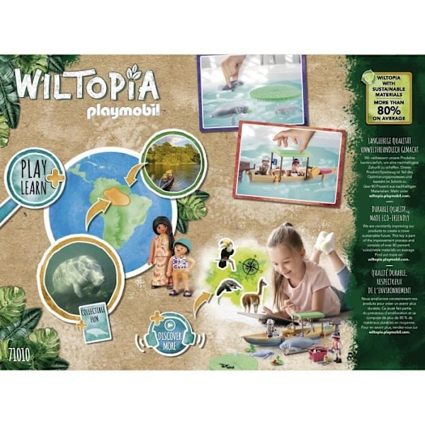 PLAYMOBIL 71010 Pirogue og lamantiner, Wiltopia, Mere end 80% genbrugsmaterialer eller biobaserede materialer, Fra 4 år Flerfärgad