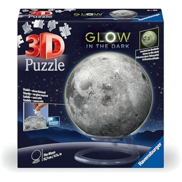 Ravensburger - 3D Pusselboll Månen, Glöder i Mörker, 72 delar. 115860 Grå
