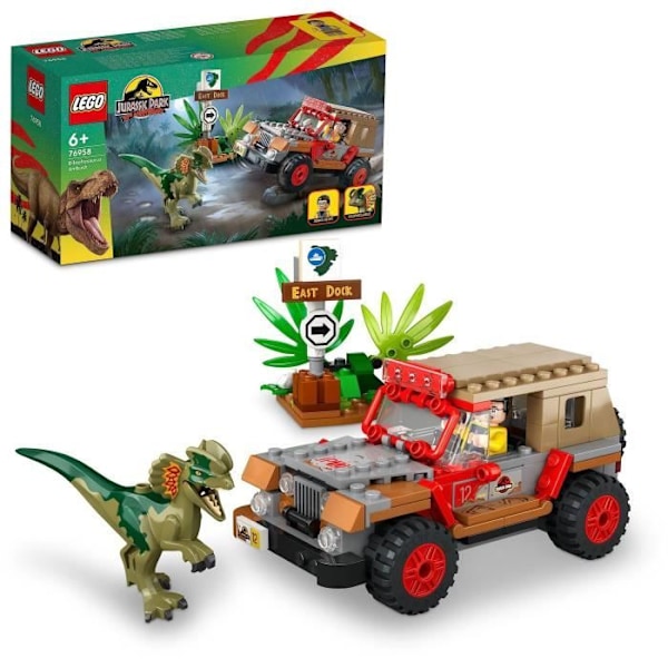 LEGO® Jurassic Park 76958 Dilophosaurus Baghold, Dinosaur Legetøj med Jeep Car Flerfärgad