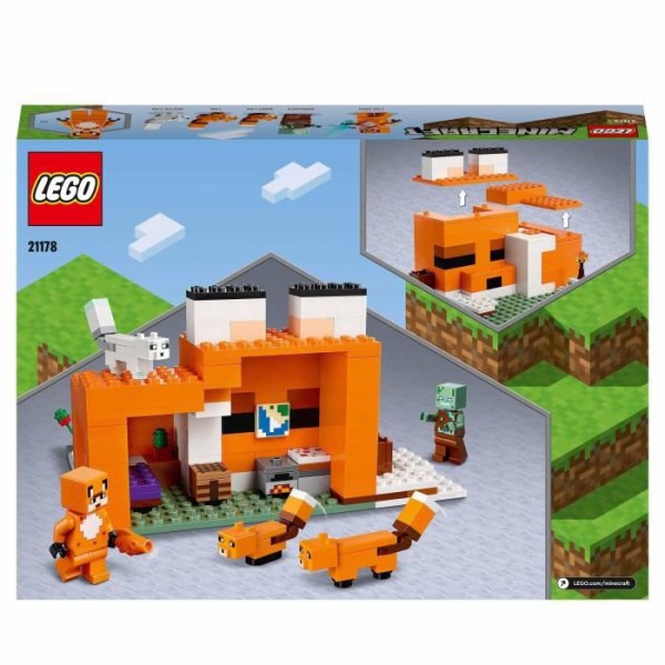 LEGO® 21178 Minecraft The Fox's Refuge, Bygga leksakshus, Barn från 8 år, Set med zombiefigurer, Djur