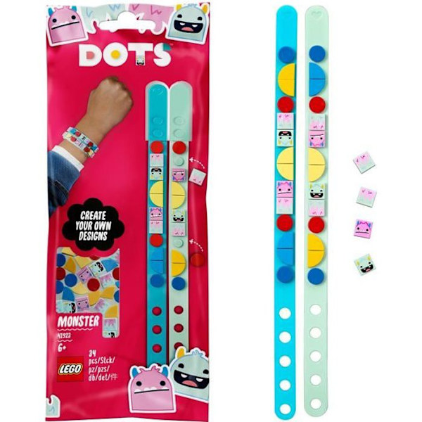 LEGO® DOTS 41923 Monster Rannekorut Lasten rannekorun luomispakkaus laatoilla ja helmillä, luova harrastus tee-se-itse