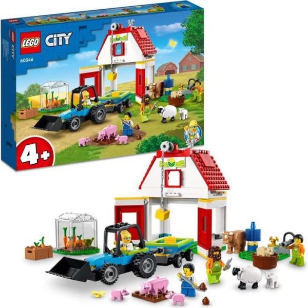 LEGO 60346 City Ladugården och husdjur, får och ko minifigurer, traktorleksak med släp, barn från 4 år och uppåt