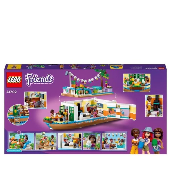 LEGO® 41702 Friends pråmen, leksaksbåt för barn från 7 år med trädgård, 4 minidockor, djurfigurer, naturset