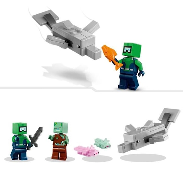 LEGO® Minecraft 21247 Axolotlhuset, leksaker för barn med zombie, delfiner och fiskar Flerfärgad