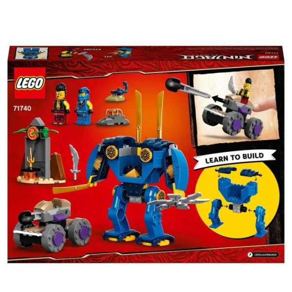 LEGO® NINJAGO 71740 Jay's Electrobot, Ninja Car Toy, med 2 minifigurer, från 4 år gammal
