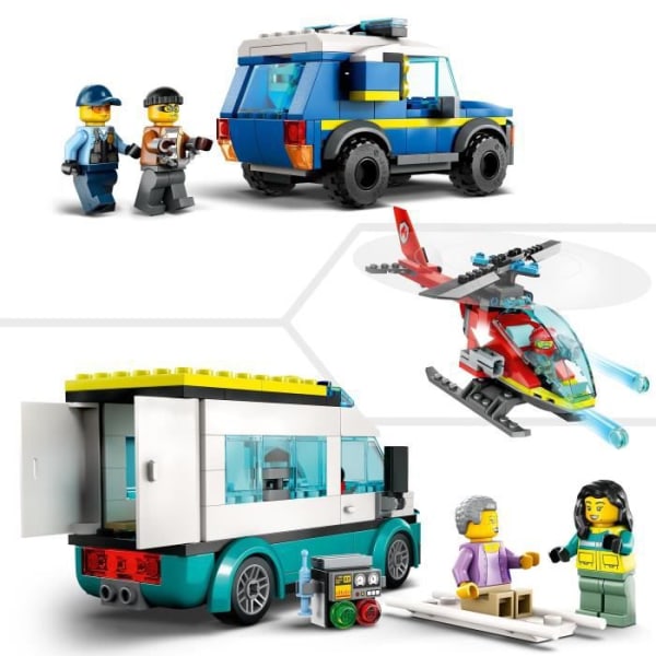 LEGO® City 60371 udrykningskøretøjs hovedkvarter, legetøjshelikopter, motorcykel og politibil Vit