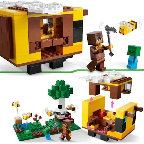 LEGO Minecraft 21241 Bihytten, legetøj, gård med hus, zombie og dyrefigurer Flerfärgad