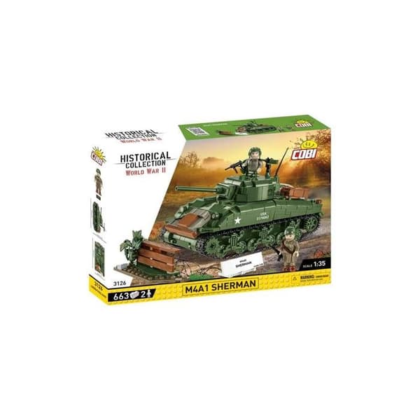 Byggelegetøj - COBI - M4A1 Sherman - 663 elementer - 2 figurer - Grøn Grön