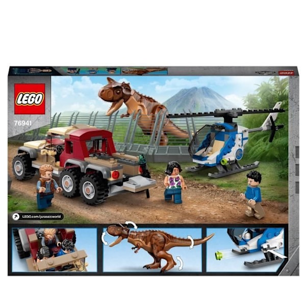 LEGO® 76941 Jurassic World Carnotaurus Hunt, Dinosaur Toy Child +7 år med Helikopter och Pick-up