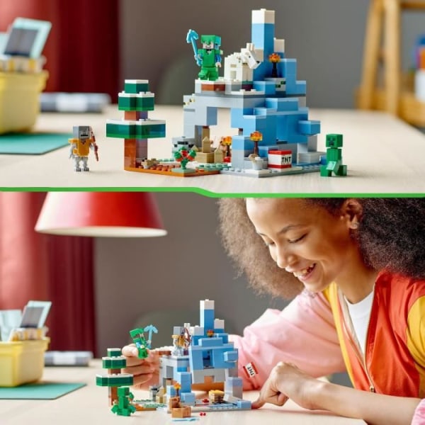 LEGO Minecraft 21243 The Frozen Peaks, leksak för barn i åldrarna 8, med Steve och Creeper minifigurer